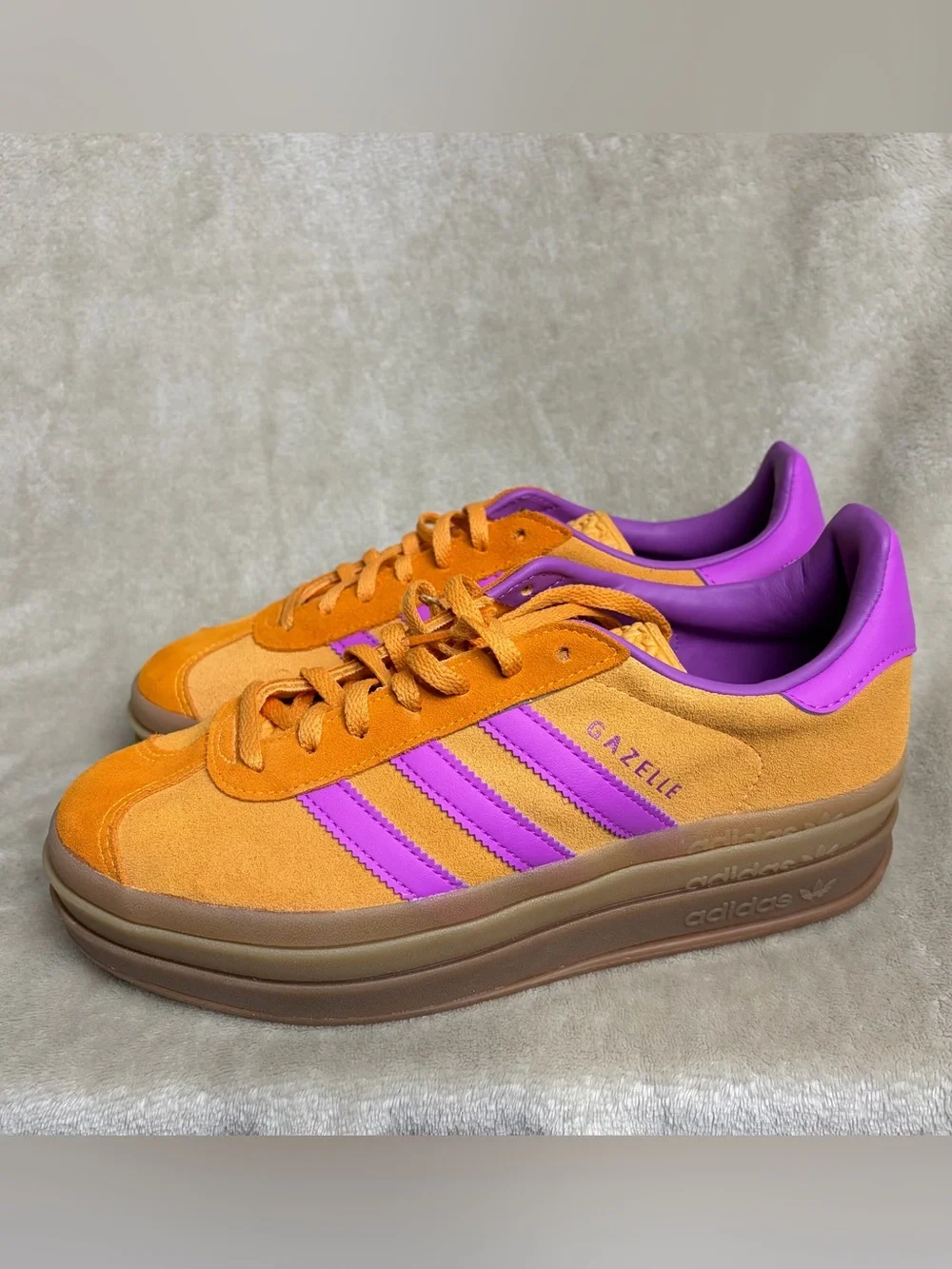 adidas Gazelle Women's Orange Suede Sneakers with Purple Accents 8.5